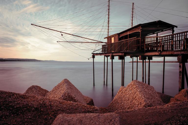 fishing hut on a pier in abruzzo